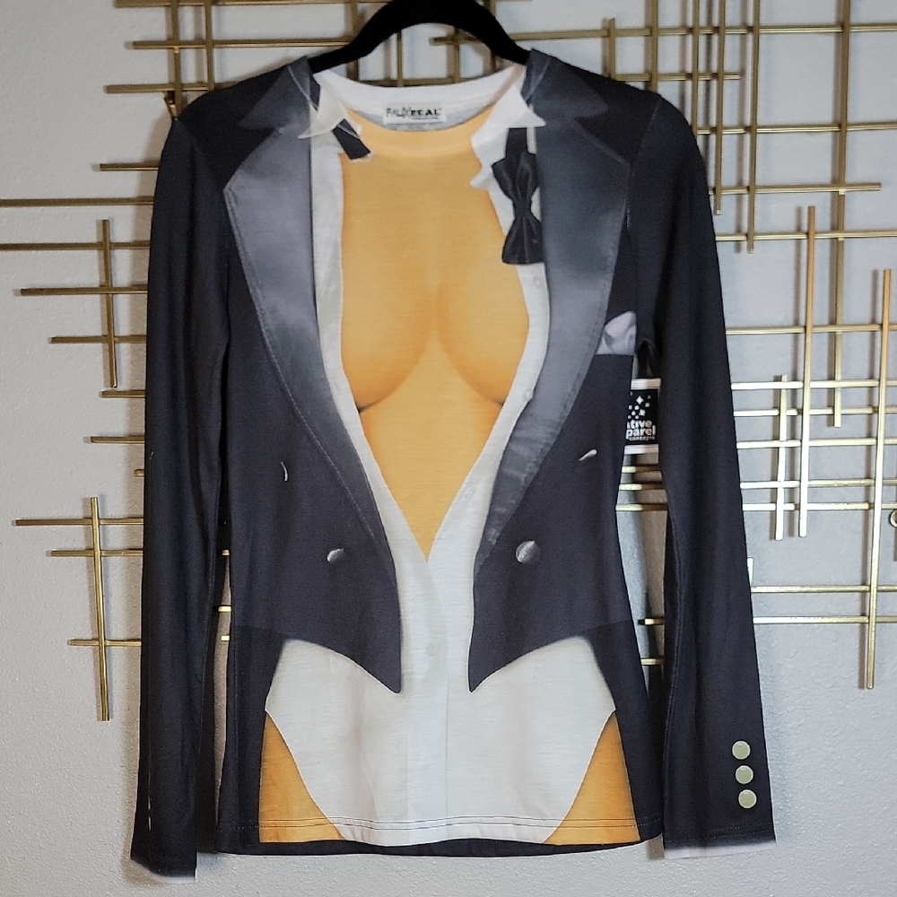 Stylish Black and White Tuxedo Print Blazer